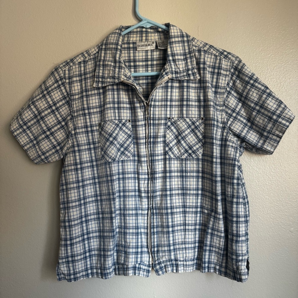 Vintage Unisex Plaid Zip-up Shirt